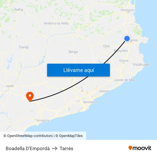 Boadella D'Empordà to Tarrés map