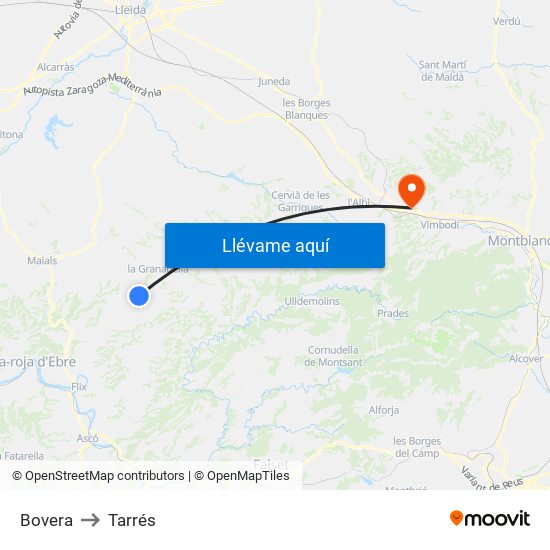 Bovera to Tarrés map