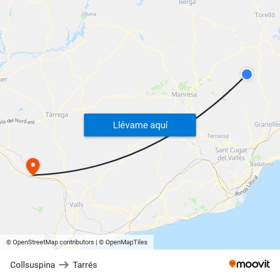 Collsuspina to Tarrés map