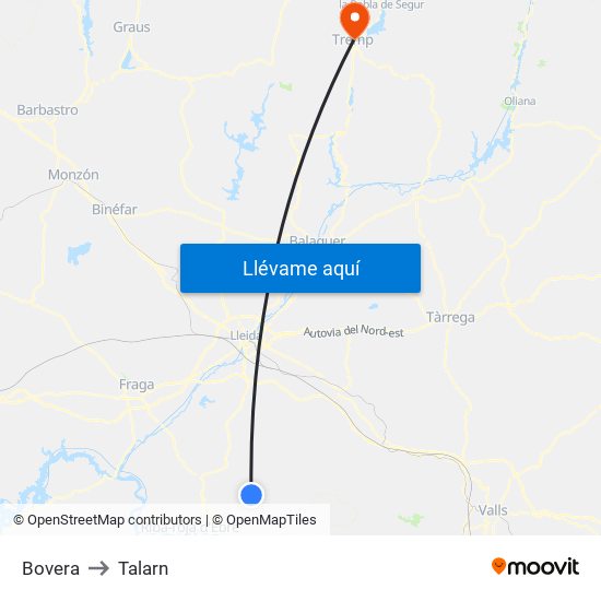 Bovera to Talarn map