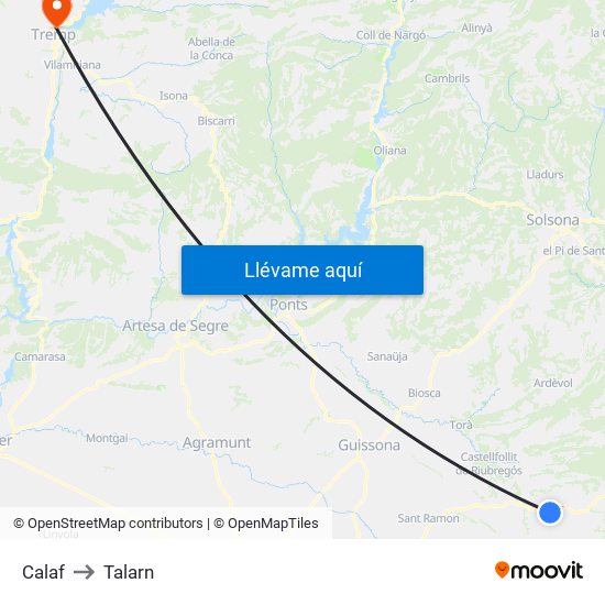 Calaf to Talarn map