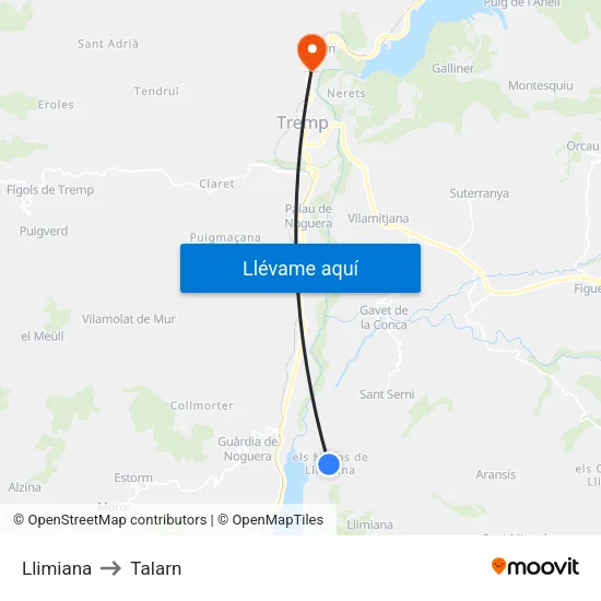 Llimiana to Talarn map