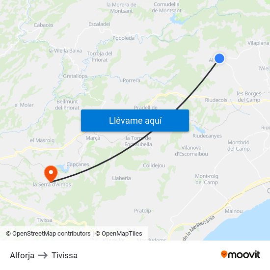 Alforja to Tivissa map