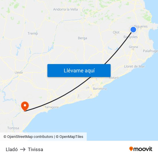 Lladó to Tivissa map