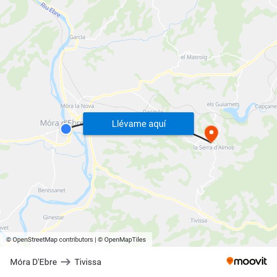Móra D'Ebre to Tivissa map