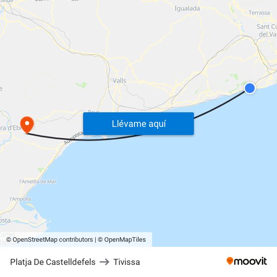 Platja De Castelldefels to Tivissa map