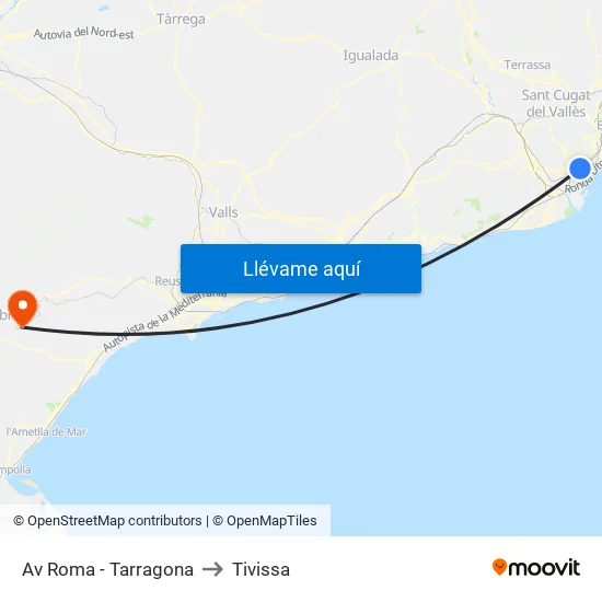 Av Roma - Tarragona to Tivissa map