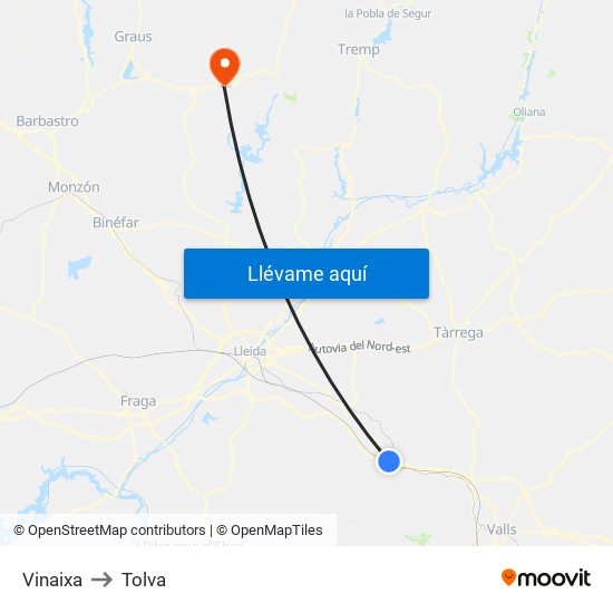 Vinaixa to Tolva map