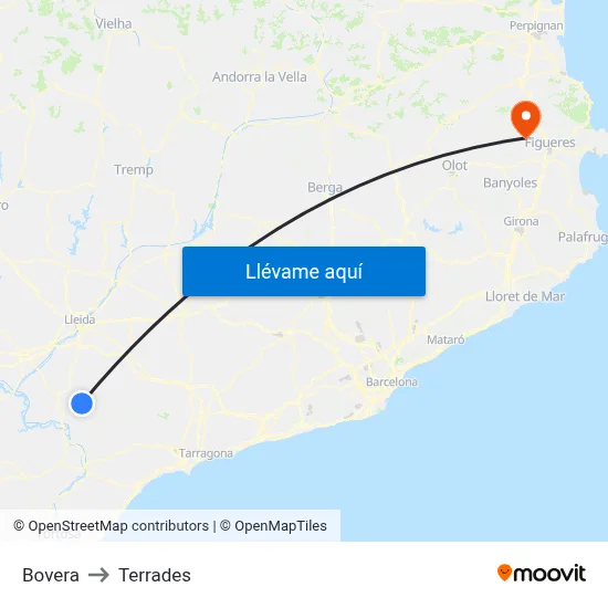 Bovera to Terrades map