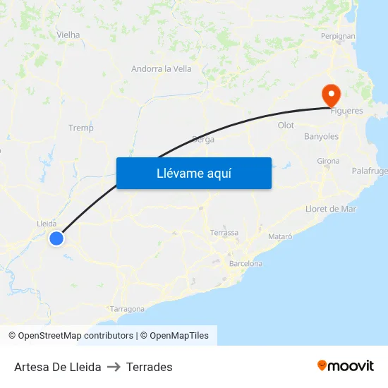 Artesa De Lleida to Terrades map