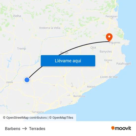 Barbens to Terrades map