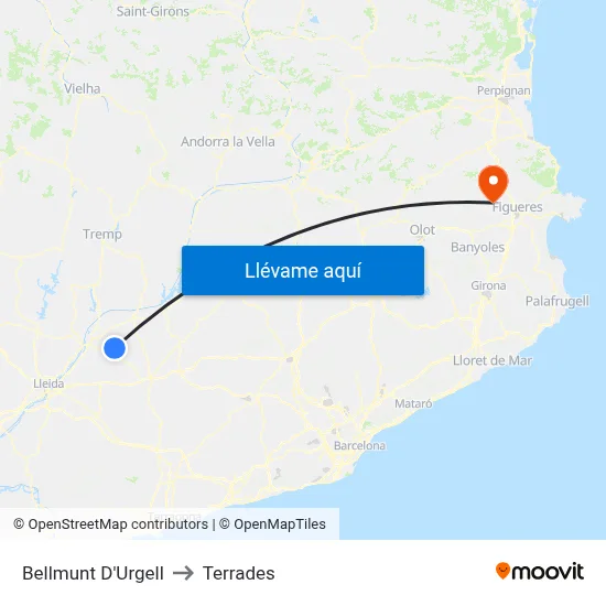 Bellmunt D'Urgell to Terrades map