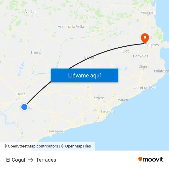El Cogul to Terrades map