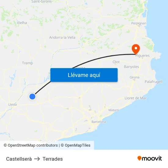 Castellserà to Terrades map