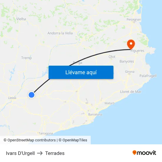 Ivars D'Urgell to Terrades map