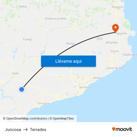 Juncosa to Terrades map