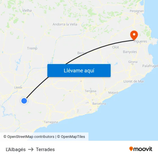 L'Albagés to Terrades map