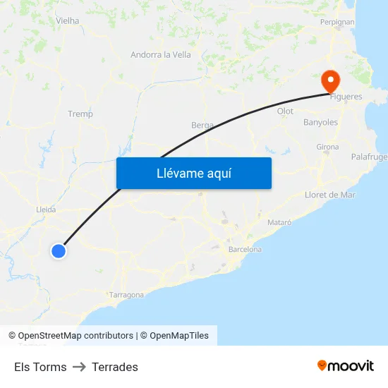 Els Torms to Terrades map