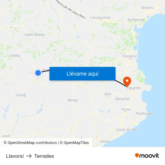 Llavorsí to Terrades map
