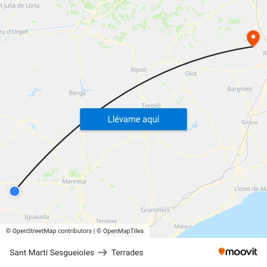 Sant Martí Sesgueioles to Terrades map
