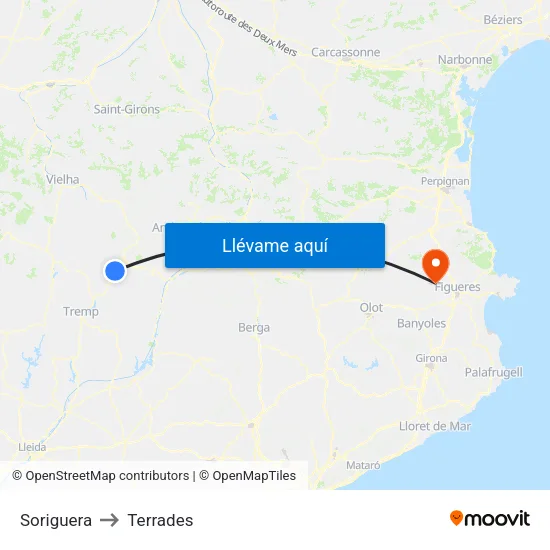 Soriguera to Terrades map