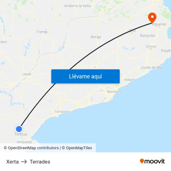 Xerta to Terrades map