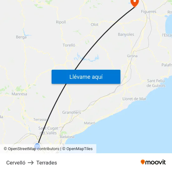 Cervelló to Terrades map