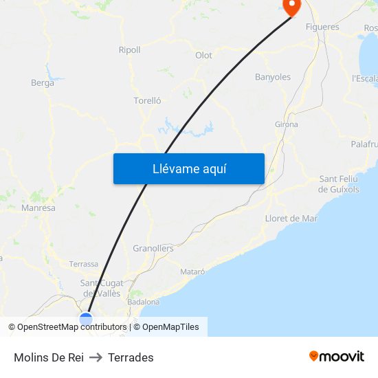 Molins De Rei to Terrades map