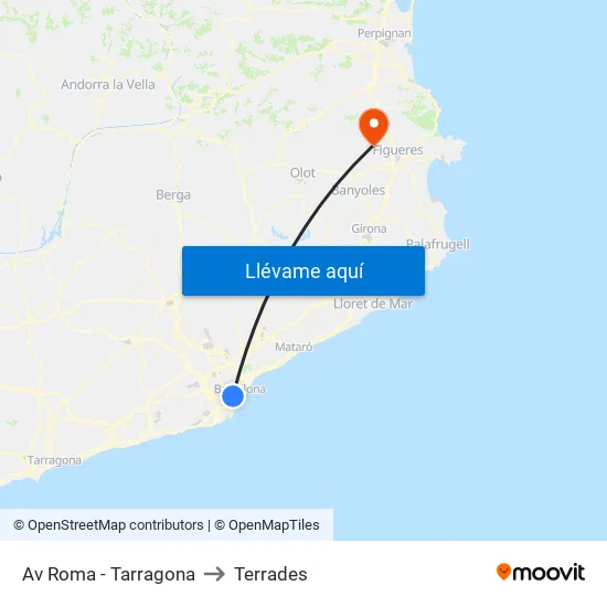 Av Roma - Tarragona to Terrades map