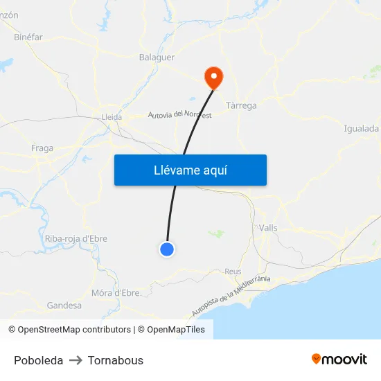 Poboleda to Tornabous map