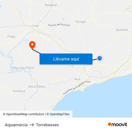 Aiguamúrcia to Torrebesses map
