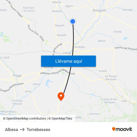 Albesa to Torrebesses map