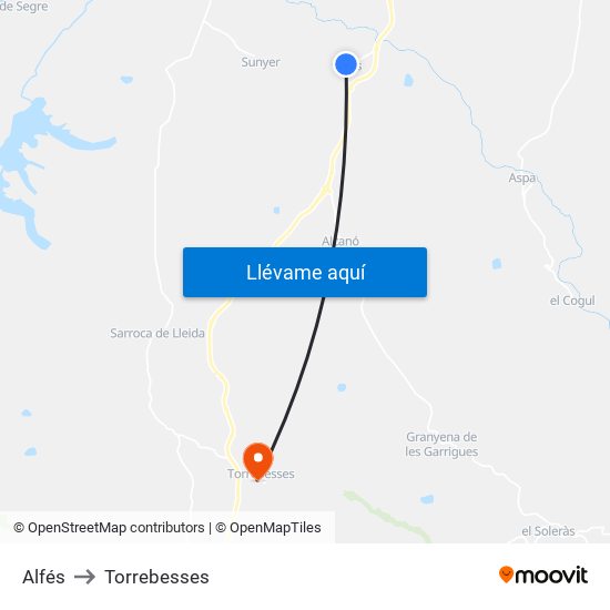 Alfés to Torrebesses map