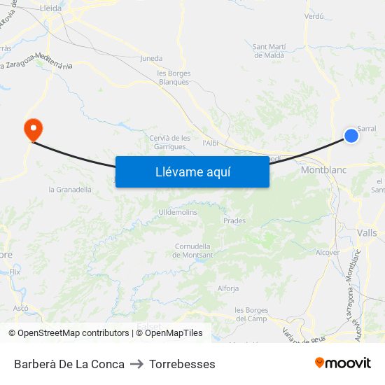 Barberà De La Conca to Torrebesses map
