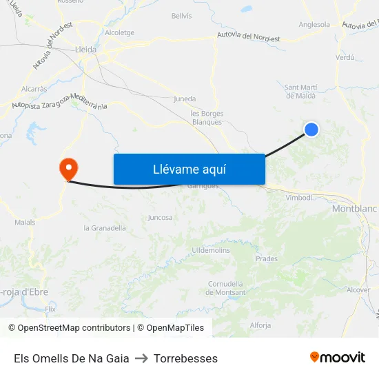 Els Omells De Na Gaia to Torrebesses map