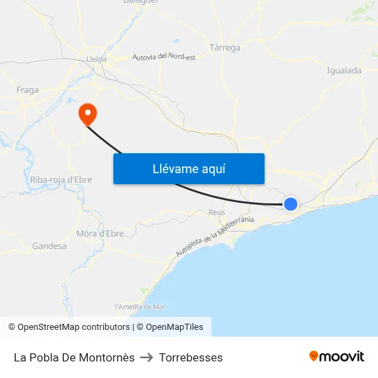 La Pobla De Montornès to Torrebesses map