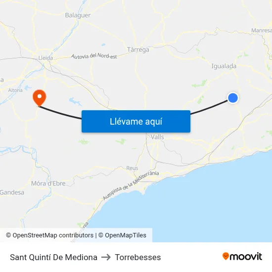 Sant Quintí De Mediona to Torrebesses map