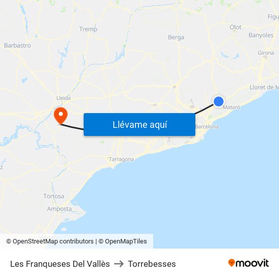 Les Franqueses Del Vallès to Torrebesses map