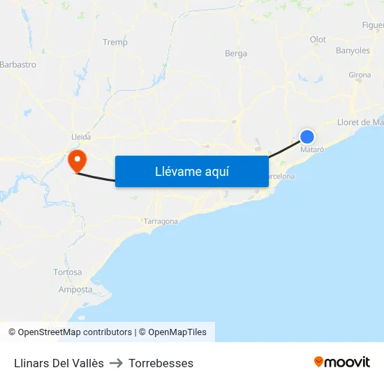 Llinars Del Vallès to Torrebesses map