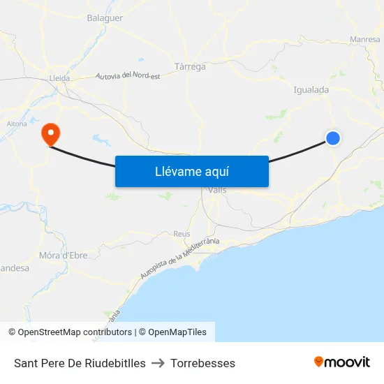 Sant Pere De Riudebitlles to Torrebesses map