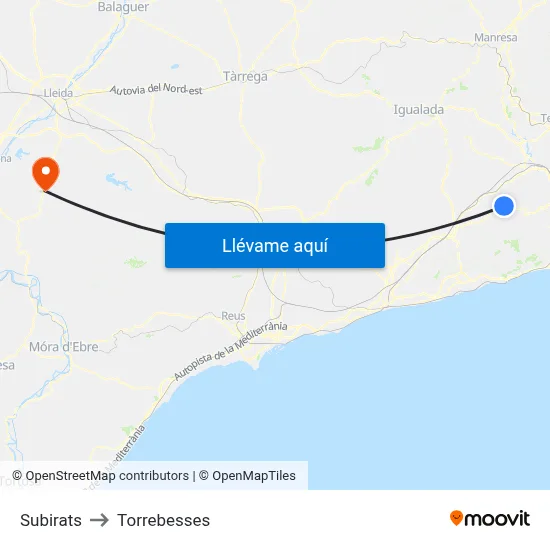 Subirats to Torrebesses map