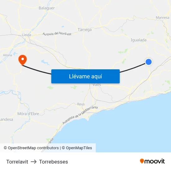 Torrelavit to Torrebesses map