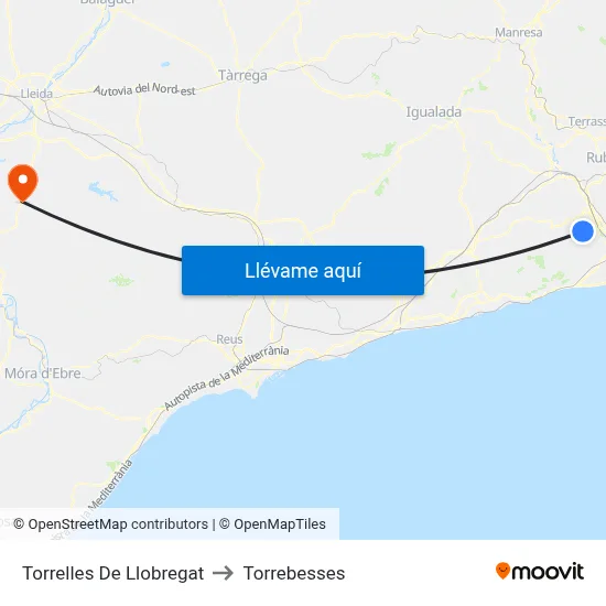 Torrelles De Llobregat to Torrebesses map