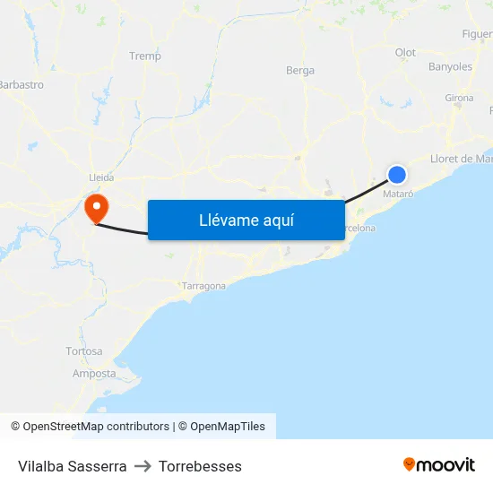 Vilalba Sasserra to Torrebesses map