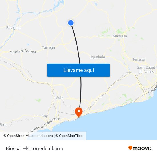 Biosca to Torredembarra map