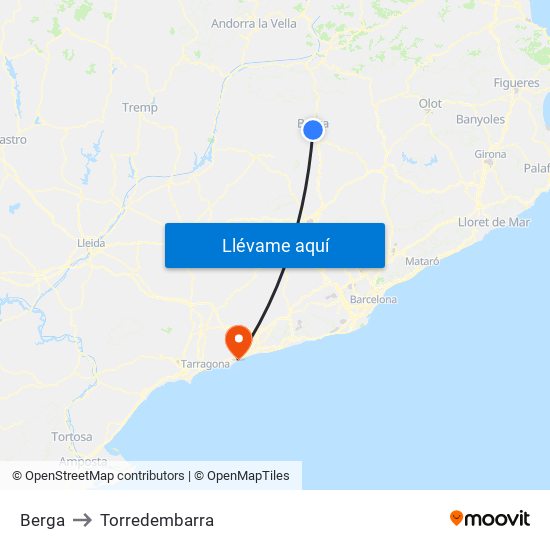 Berga to Torredembarra map