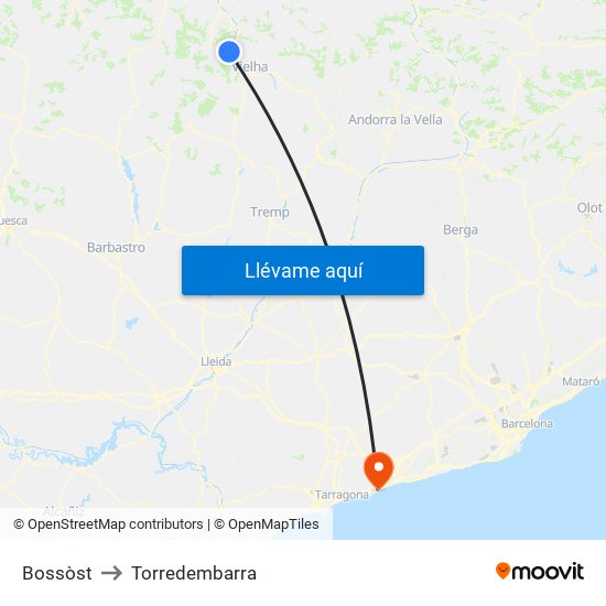 Bossòst to Torredembarra map