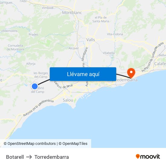 Botarell to Torredembarra map