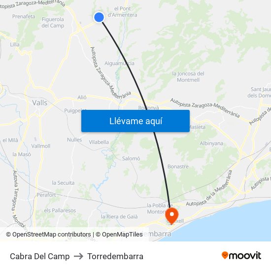 Cabra Del Camp to Torredembarra map
