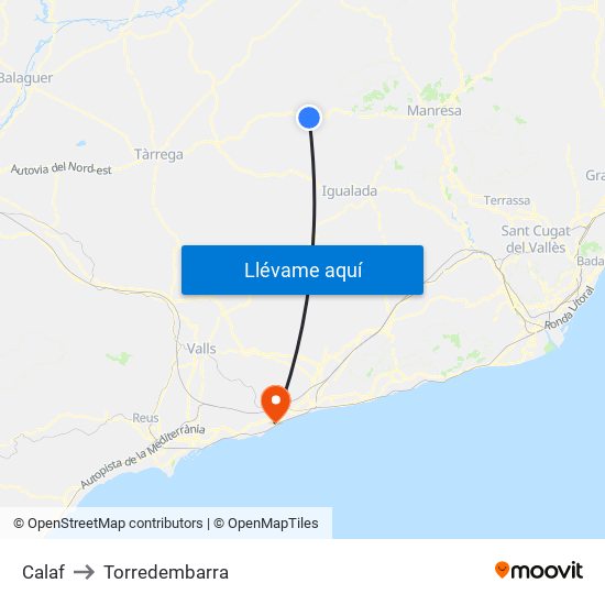 Calaf to Torredembarra map